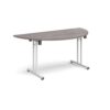 Semi circular folding leg table with white legs and straight foot rails 1600mm x 800mm grey oak - SFL1600S-WH-GO