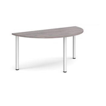 Semi circular silver radial leg meeting table 1600mm x 800mm grey oak - DRL1600S-S-GO