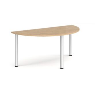 Semi circular silver radial leg meeting table 1600mm x 800mm kendal oak - DRL1600S-S-KO