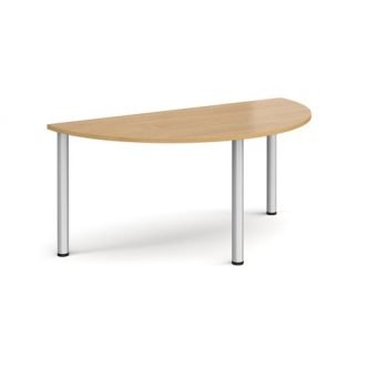 Semi circular silver radial leg meeting table 1600mm x 800mm oak - DRL1600S-S-O