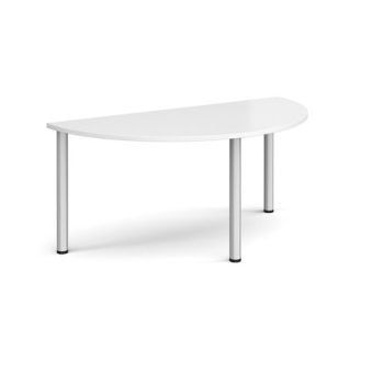 Semi circular silver radial leg meeting table 1600mm x 800mm white - DRL1600S-S-WH