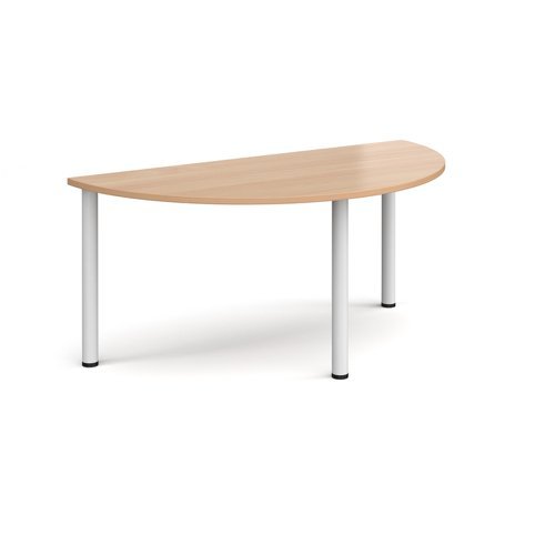 Semi circular white radial leg meeting table 1600mm x 800mm beech - DRL1600S-WH-B