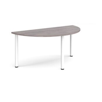 Semi circular white radial leg meeting table 1600mm x 800mm grey oak - DRL1600S-WH-GO