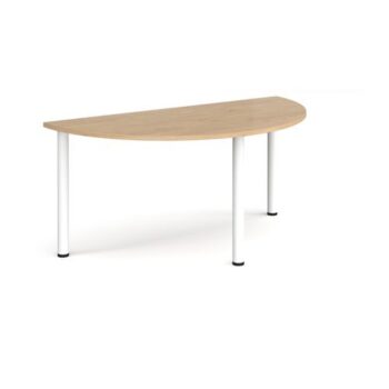 Semi circular white radial leg meeting table 1600mm x 800mm kendal oak - DRL1600S-WH-KO