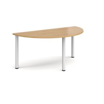 Semi circular white radial leg meeting table 1600mm x 800mm oak - DRL1600S-WH-O
