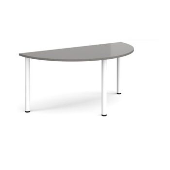 Semi circular white radial leg meeting table 1600mm x 800mm onyx grey - DRL1600S-WH-OG