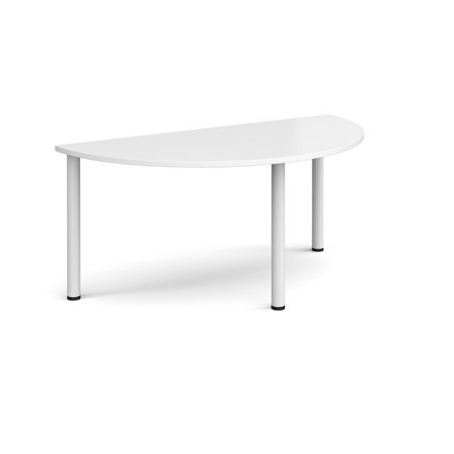 Semi circular white radial leg meeting table 1600mm x 800mm white - DRL1600S-WH-WH