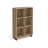Sparta cube storage unit 1370mm high with 6 open boxes and charcoal A-frame legs oak - SPCS3-2-KO