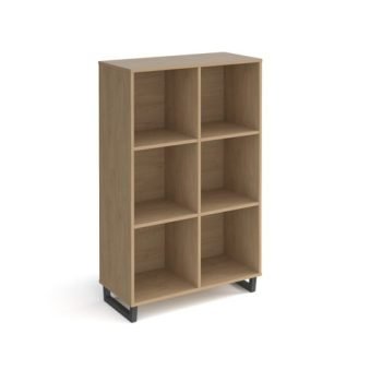 Sparta cube storage unit 1370mm high with 6 open boxes and charcoal A-frame legs oak - SPCS3-2-KO