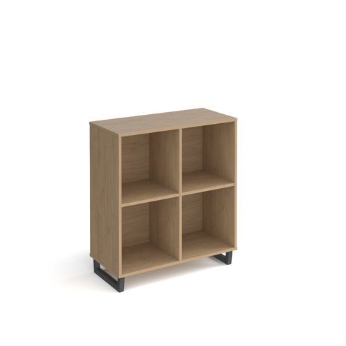 Sparta cube storage unit 950mm high with 4 open boxes and charcoal A-frame legs oak - SPCS2-2-KO