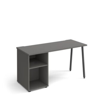 Sparta straight desk 1400mm x 600mm with A-frame leg and support pedestal charcoal frame grey top - SP614P-OG