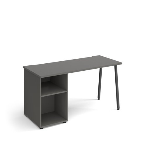 Sparta straight desk 1400mm x 600mm with A-frame leg and support pedestal charcoal frame grey top - SP614P-OG
