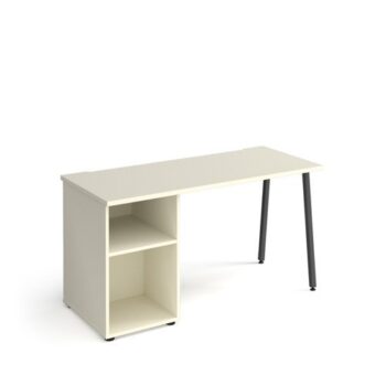 Sparta straight desk 1400mm x 600mm with A-frame leg and support pedestal charcoal frame white top - SP614P-WH