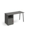 Sparta straight desk 1400mm x 600mm with A-frame leg and support pedestal with cupboard door charcoal frame grey finish with grey door - SP614P-C-OG-OG