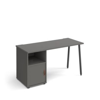 Sparta straight desk 1400mm x 600mm with A-frame leg and support pedestal with cupboard door charcoal frame grey finish with grey door - SP614P-C-OG-OG