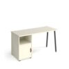 Sparta straight desk 1400mm x 600mm with A-frame leg and support pedestal with cupboard door charcoal frame white finish with white door - SP614P-C-WH-WH