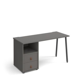 Sparta straight desk 1400mm x 600mm with A-frame leg and support pedestal with drawers charcoal frame grey finish with grey drawers - SP614P-D-OG-OG