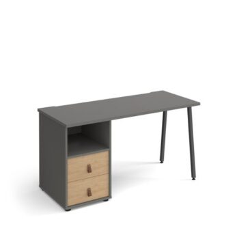Sparta straight desk 1400mm x 600mm with A-frame leg and support pedestal with drawers charcoal frame grey finish with oak drawers - SP614P-D-OG-KO