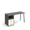Sparta straight desk 1400mm x 600mm with A-frame leg and support pedestal with drawers charcoal frame grey finish with white drawers - SP614P-D-OG-WH