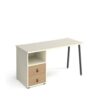 Sparta straight desk 1400mm x 600mm with A-frame leg and support pedestal with drawers charcoal frame white finish with oak drawers - SP614P-D-WH-KO