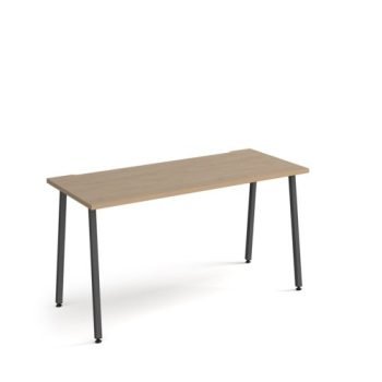 Sparta straight desk 1400mm x 600mm with A-frame legs charcoal frame oak top - SP614-KO