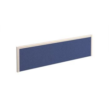 Straight fabric desktop screen 1400mm x 380mm blue fabric with white aluminium frame - A1400-WH-B