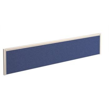 Straight fabric desktop screen 1800mm x 380mm blue fabric with white aluminium frame - A1800-WH-B