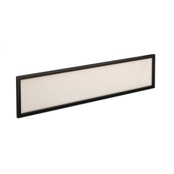 Straight glazed desktop screen 1600mm x 380mm polar white with black aluminium frame - AG1600-K-W