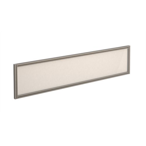 Straight glazed desktop screen 1600mm x 380mm polar white with silver aluminium frame - AG1600-S-W