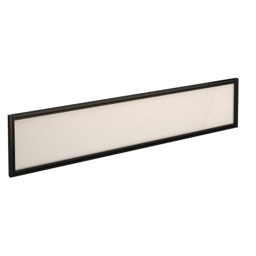 Straight glazed desktop screen 1800mm x 380mm polar white with black aluminium frame - AG1800-K-W
