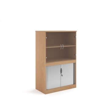 Systems combination unit with tambour doors and glass upper doors 1600mm high with 2 shelves beech - TG16B