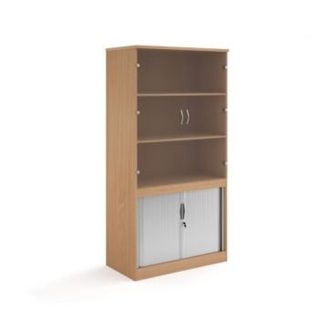 Systems combination unit with tambour doors and glass upper doors 2000mm high with 2 shelves beech - TG20B