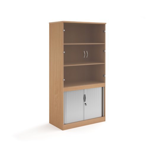 Systems combination unit with tambour doors and glass upper doors 2000mm high with 2 shelves beech - TG20B