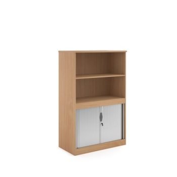 Systems combination unit with tambour doors and open top 1600mm high with 2 shelves beech - TO16B