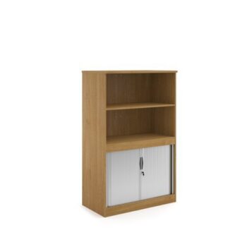 Systems combination unit with tambour doors and open top 1600mm high with 2 shelves oak - TO16O