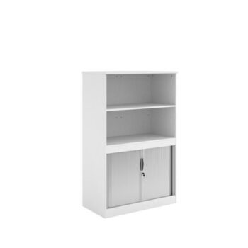 Systems combination unit with tambour doors and open top 1600mm high with 2 shelves white - TO16WH