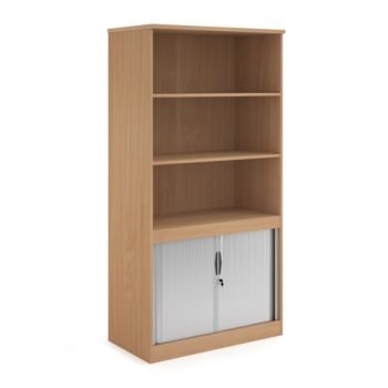 Systems combination unit with tambour doors and open top 2000mm high with 2 shelves beech - TO20B