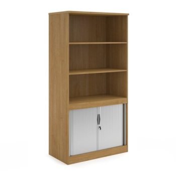 Systems combination unit with tambour doors and open top 2000mm high with 2 shelves oak - TO20O
