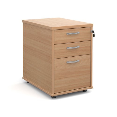 Tall mobile 3 drawer pedestal with silver handles 600mm deep beech - TMPB