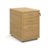 Tall mobile 3 drawer pedestal with silver handles 600mm deep oak - TMPO