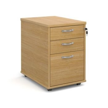 Tall mobile 3 drawer pedestal with silver handles 600mm deep oak - TMPO
