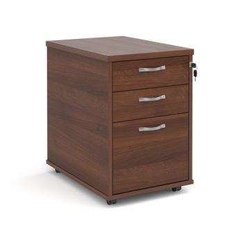 Tall mobile 3 drawer pedestal with silver handles 600mm deep walnut - TMPW