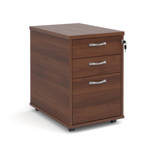 Tall mobile 3 drawer pedestal with silver handles 600mm deep walnut - TMPW