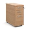 Tall slimline mobile 3 drawer pedestal with silver handles 600mm deep beech - TNMPB