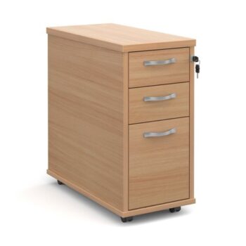 Tall slimline mobile 3 drawer pedestal with silver handles 600mm deep beech - TNMPB