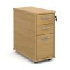 Tall slimline mobile 3 drawer pedestal with silver handles 600mm deep oak - TNMPO