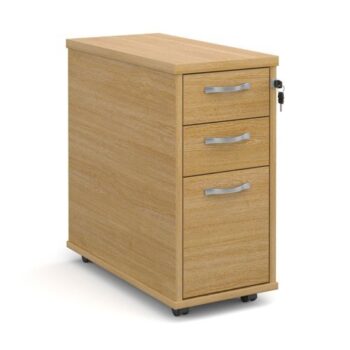 Tall slimline mobile 3 drawer pedestal with silver handles 600mm deep oak - TNMPO