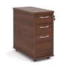 Tall slimline mobile 3 drawer pedestal with silver handles 600mm deep walnut - TNMPW