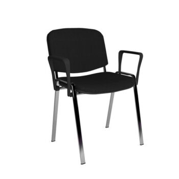 Taurus meeting room stackable chair with chrome frame and fixed arms black - TAU40006-K