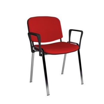 Taurus meeting room stackable chair with chrome frame and fixed arms red - TAU40006-R